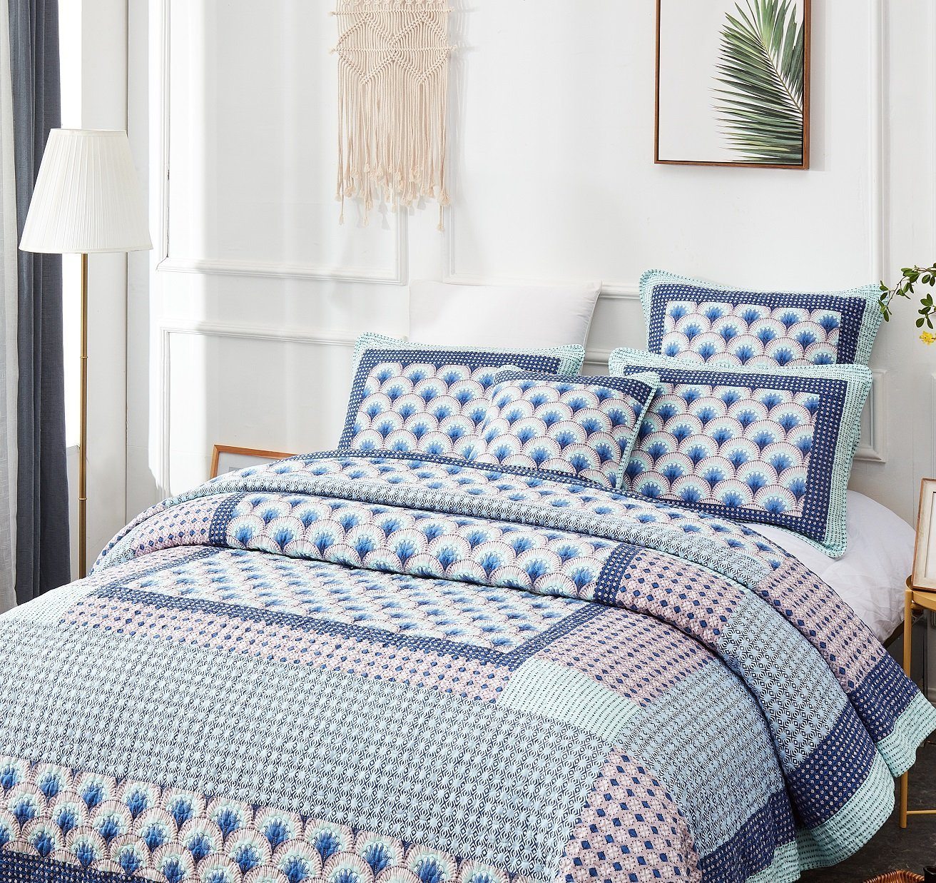 DaDa Bedding Mediterranean Blue Mint Patchwork Quilt Set