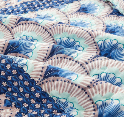 DaDa Bedding Mediterranean Blue Mint Patchwork Quilt Set