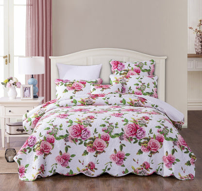 DaDa Bedding Pink Romantic Roses Floral Quilt Set