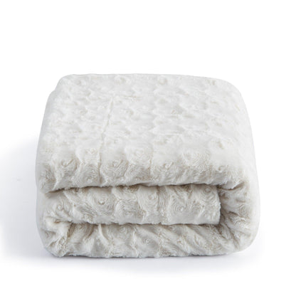 DaDa Bedding Luxury White Roses Fluffy Soft Sherpa Backside Faux Fur Throw Blanket (K11)