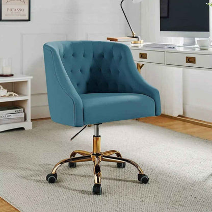 Curvaceous Velvet Swivel Office Chair with Gold Base