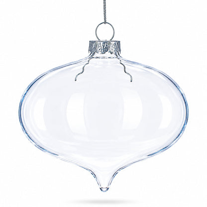 Set of 3 Onion Shape Clear Glass Christmas Ornament 4.15 Inches