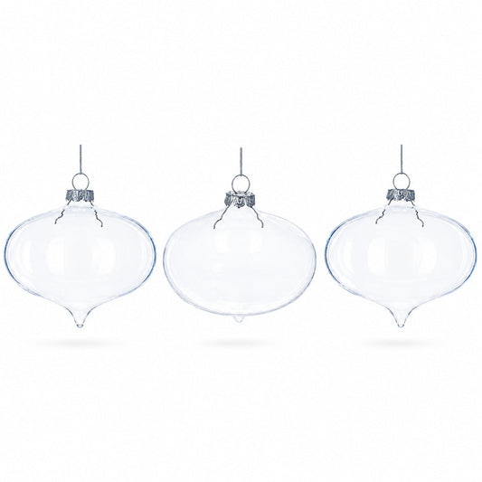 Set of 3 Onion Shape Clear Glass Christmas Ornament 4.15 Inches