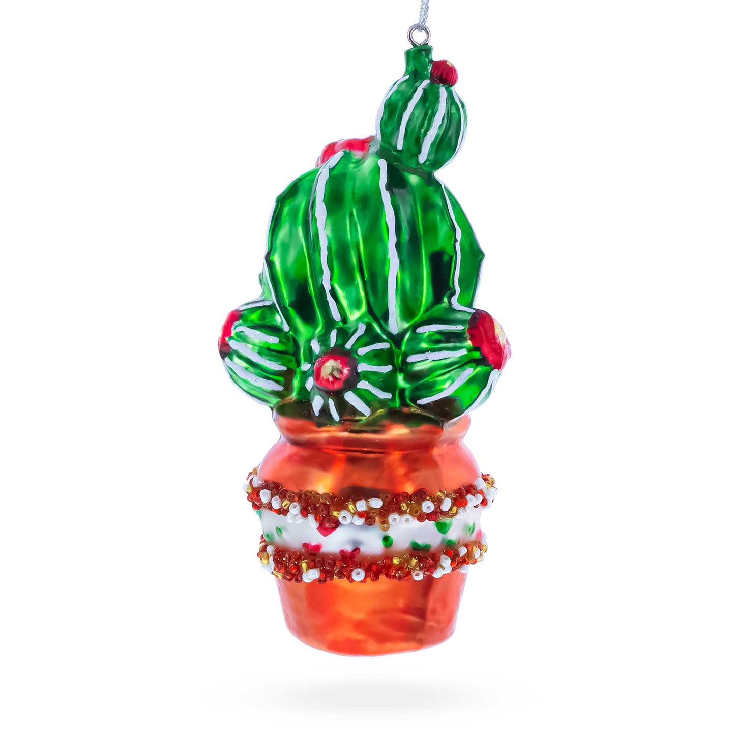 Decorated Cactus in a Pot Glass Christmas Ornament