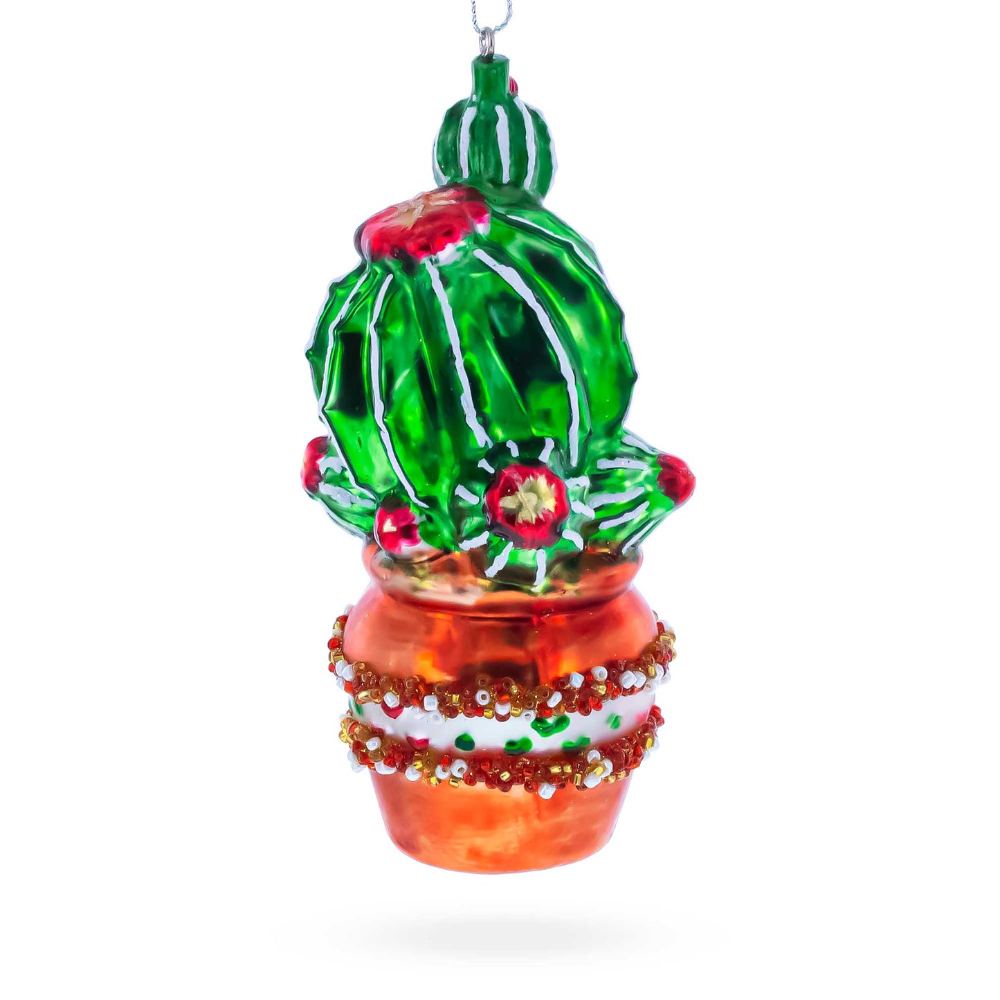 Decorated Cactus in a Pot Glass Christmas Ornament