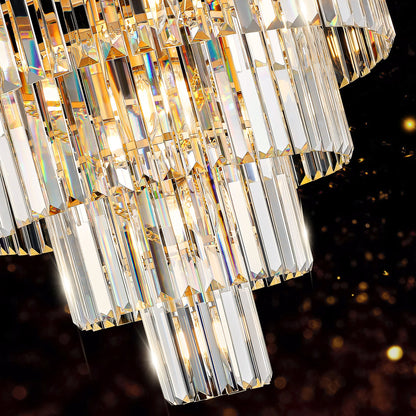 23.6" 5-Tier K9 Crystal Chandelier | 15-Light Luxury Pendant with Gold or Black Frame — Dining Room, Living Room & Foyer