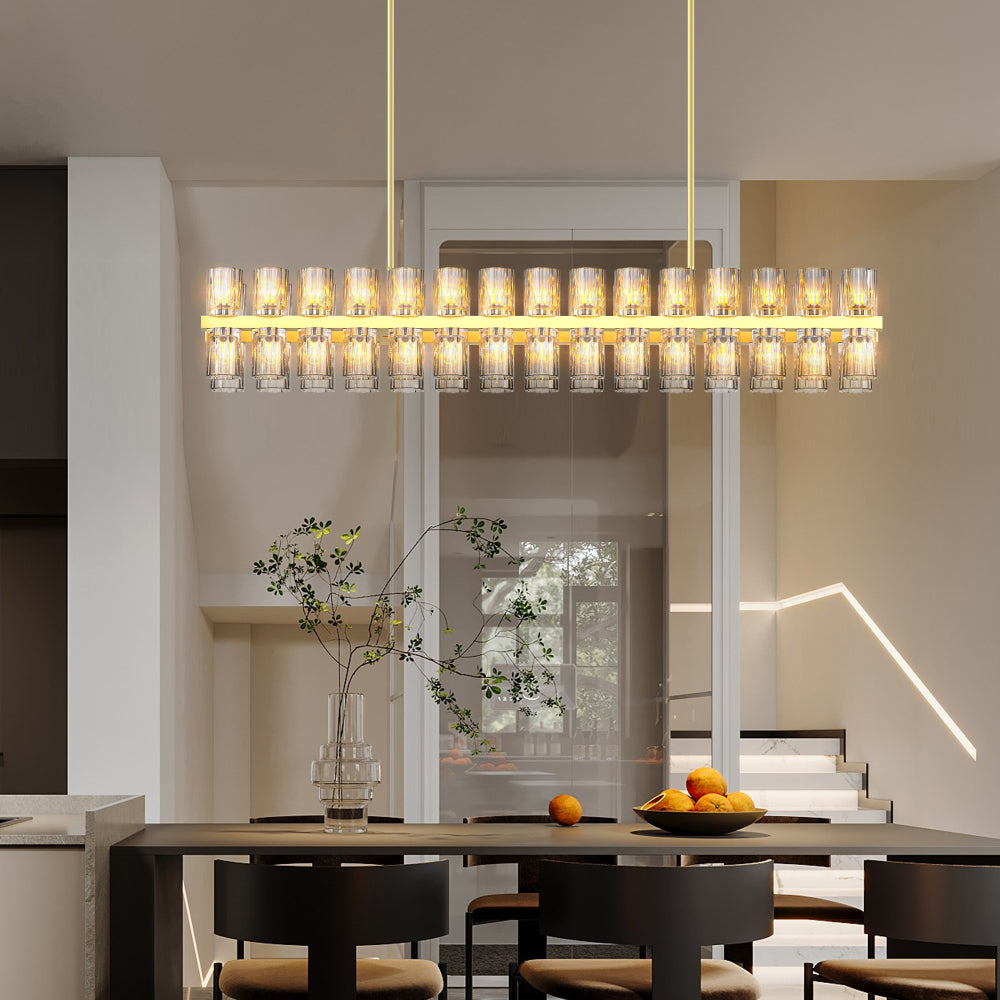 Luxury Crystal Chandelier | Double-Ring LED Ceiling Light for Living Room & Dining Room — Black or Gold, Round or Rectangular