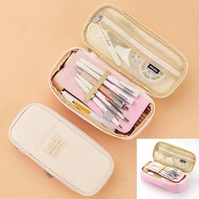 Colorful Pencil Organizer Pouch Pen Holder School Supplies Portable Travel Simple Storage Box Easy Grip Handle