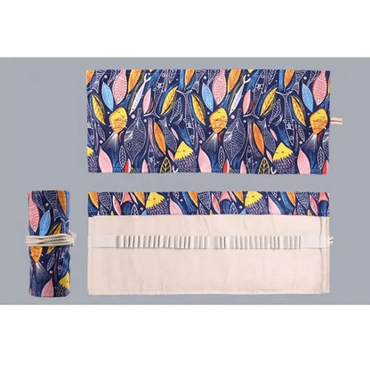 Colorful Roll Up Pencil Case Canvas Flowers Style Colored Pencils Wrap Multi-Purpose Pen Holder Cute Case
