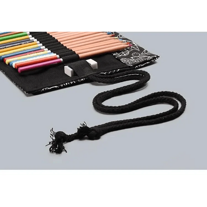 Colorful Roll Up Pencil Case Canvas Flowers Style Colored Pencils Wrap Multi-Purpose Pen Holder Cute Case