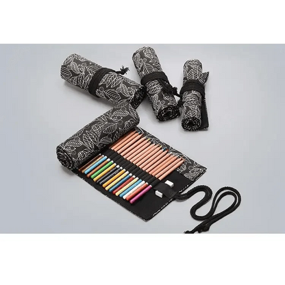Colorful Roll Up Pencil Case Canvas Flowers Style Colored Pencils Wrap Multi-Purpose Pen Holder Cute Case