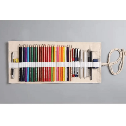 Colorful Roll Up Pencil Case Canvas Flowers Style Colored Pencils Wrap Multi-Purpose Pen Holder Cute Case