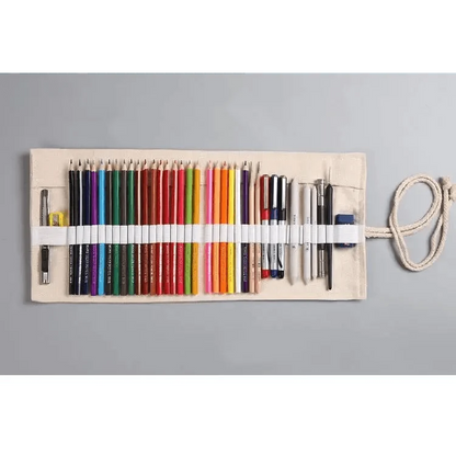 Colorful Roll Up Pencil Case Canvas Flowers Style Colored Pencils Wrap Multi-Purpose Pen Holder Cute Case