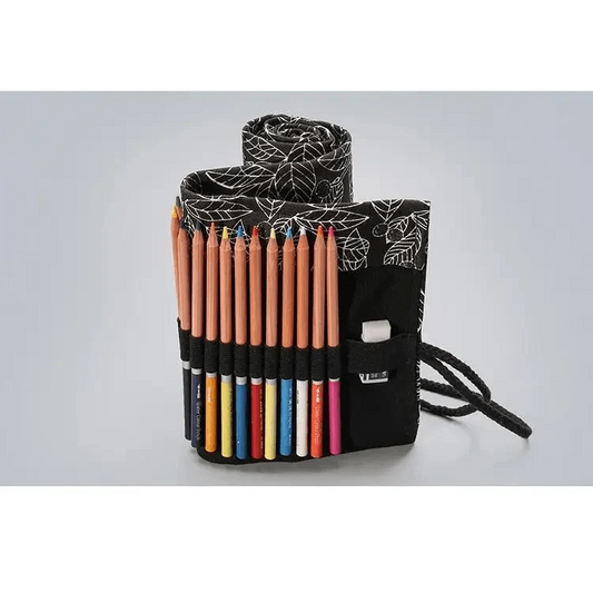 Colorful Roll Up Pencil Case Canvas Flowers Style Colored Pencils Wrap Multi-Purpose Pen Holder Cute Case