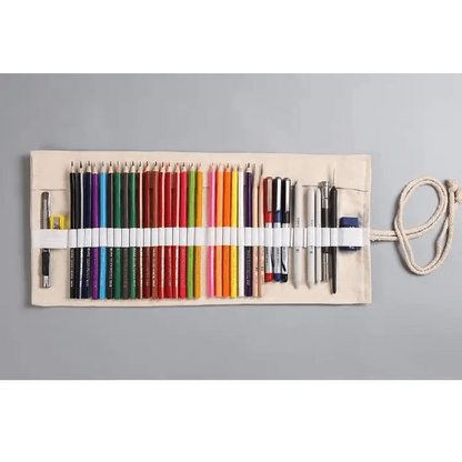 Colorful Roll Up Pencil Case Canvas Flowers Style Colored Pencils Wrap Multi-Purpose Pen Holder Cute Case