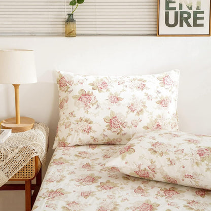DaDa Bedding Hint of Mint Floral Cotton Flat Sheet Set