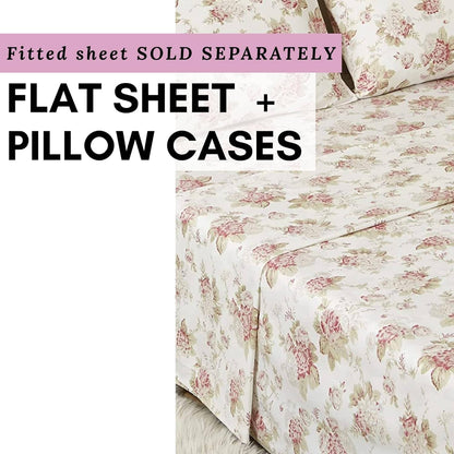 DaDa Bedding Hint of Mint Floral Cotton Flat Sheet Set