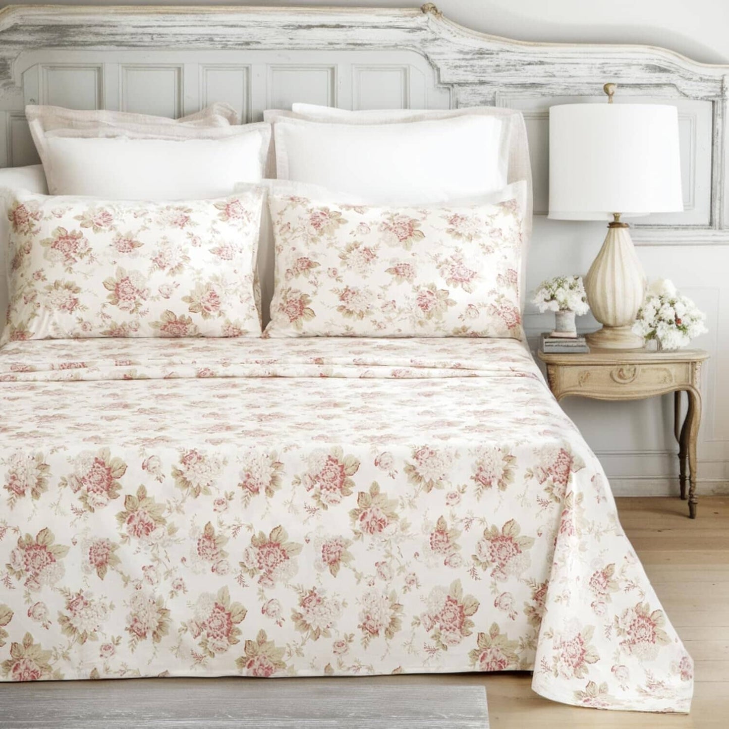 DaDa Bedding Hint of Mint Floral Cotton Flat Sheet Set