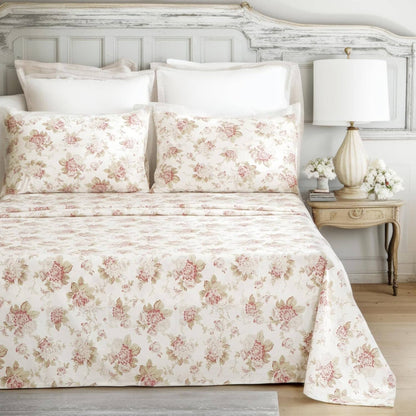 DaDa Bedding Hint of Mint Floral Cotton Flat Sheet Set