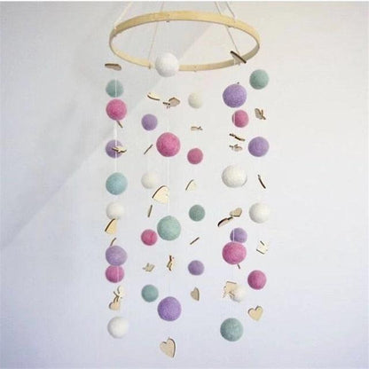Cute Wool Ball Wind Chimes Newborn Baby Bed Bell Dream Catcher String Pendant Kids Room Decoration Wooden Wind Chime Bed Bell Nursery Crib Bed Bell Baby Bedroom Ceiling Wooden Beads Wind Chime Wall Hanging Ornament