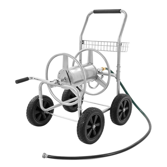 Hose Reel Cart, Hold Up to 250 ft of 5/8'' Hose, Garden Water Hose Carts Mobile Tools with 4 Wheels, Heavy Duty Powder-coated Steel Outdoor Planting with Storage Basket, for Garden, Yard, Lawn