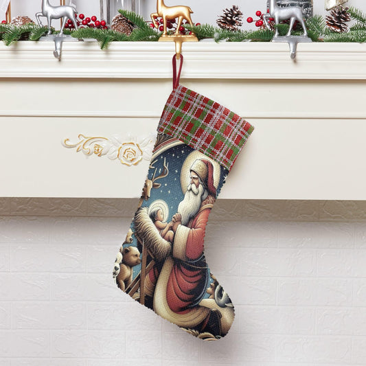 Santa with Baby Jesus Sequin Christmas Stocking (Made in USA)