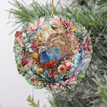 Thanksgiving Turkey Wreath Wooden Ornaments by G. Debrekht Thanksgiving Decor - 8611083