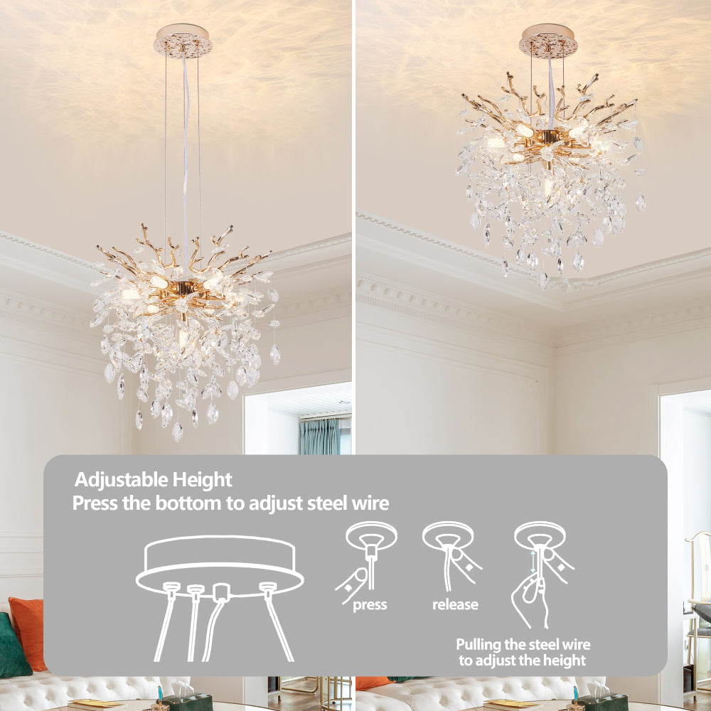Gold Tree Branch Crystal Chandelier | Modern Luxury Pendant Light for Dining Room, Living Room & Bedroom