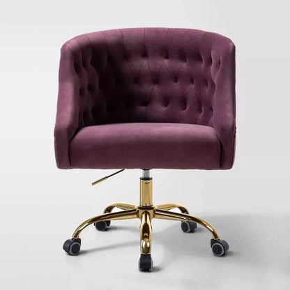 Curvaceous Velvet Swivel Office Chair with Gold Base