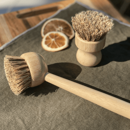Tilley + Me Eco-Friendly Bamboo Dishwashing Brush with Handle - Palm Fiber Bristles