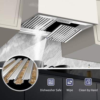 Nauxus 36 Inch Range Hood Insert, 600 CFM High Power Kitchen Vent with 4 Speeds Ultra-Quiet Operation, Dimmable LED Lighting Dishwasher Safe Filtration System , NX-19IS-36