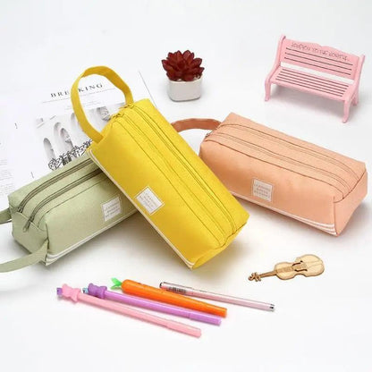 Durable Simple Large Capacity School Stationery Double Layer Case  Students Unique Design High Quality Office Handbag Pencil Case