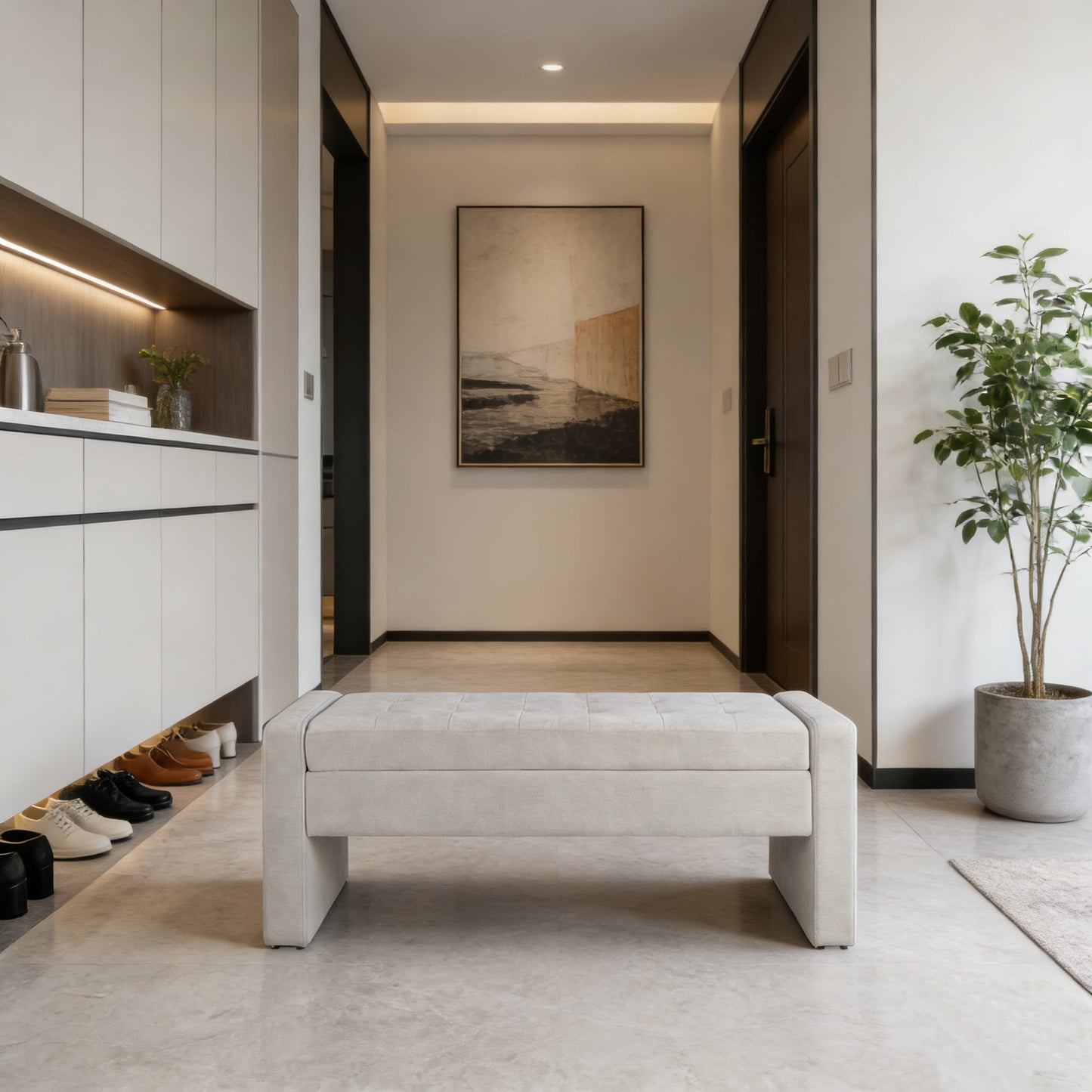 50" Modern Upholstered Storage Bench with Tufted Seat