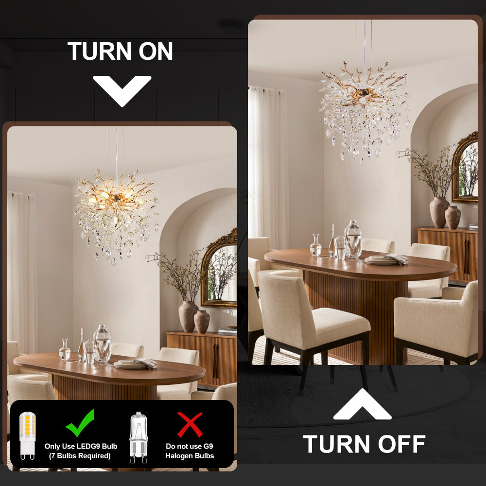 Gold Tree Branch Crystal Chandelier | Modern Luxury Pendant Light for Dining Room, Living Room & Bedroom