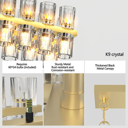 Luxury Crystal Chandelier | Double-Ring LED Ceiling Light for Living Room & Dining Room — Black or Gold, Round or Rectangular