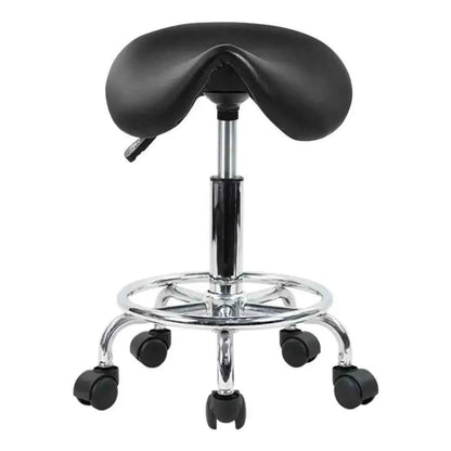 KKTONER Adjustable Black PU Leather Rolling Saddle Stool with Wheels for Salon, Office & Spa - Ergonomic Posture Chair