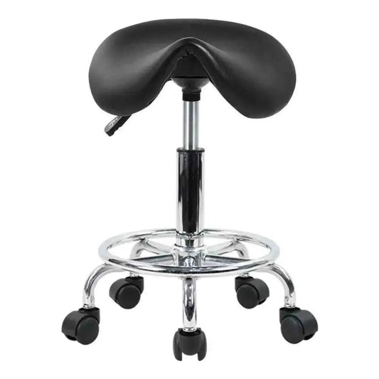 KKTONER Adjustable Black PU Leather Rolling Saddle Stool with Wheels for Salon, Office & Spa - Ergonomic Posture Chair