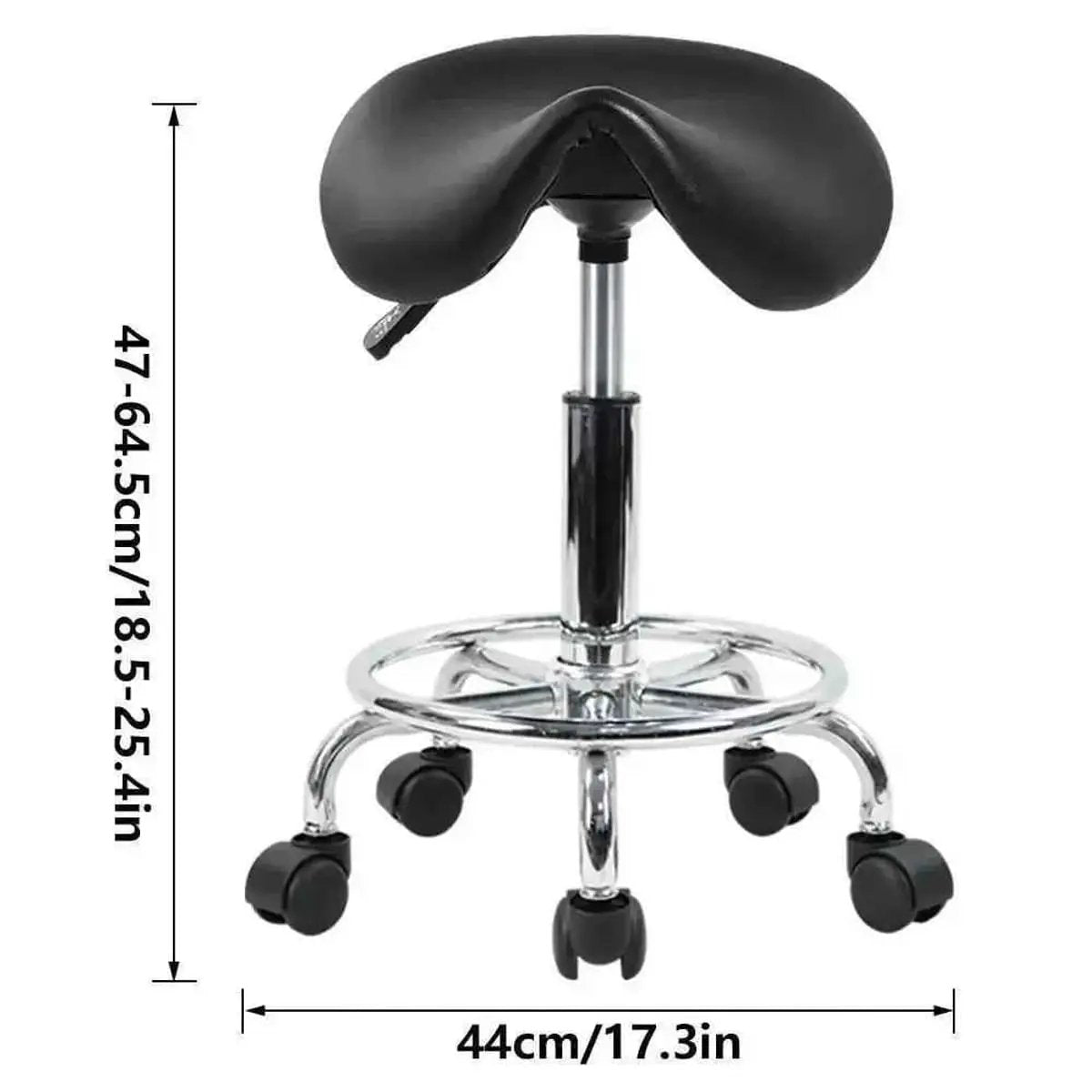 KKTONER Adjustable Black PU Leather Rolling Saddle Stool with Wheels for Salon, Office & Spa - Ergonomic Posture Chair