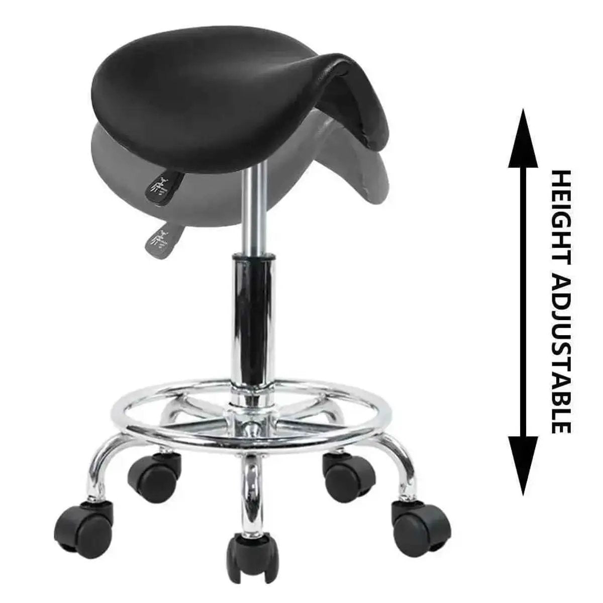 KKTONER Adjustable Black PU Leather Rolling Saddle Stool with Wheels for Salon, Office & Spa - Ergonomic Posture Chair