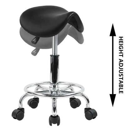 KKTONER Adjustable Black PU Leather Rolling Saddle Stool with Wheels for Salon, Office & Spa - Ergonomic Posture Chair