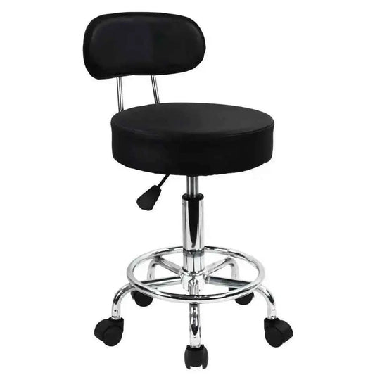 Ergonomic Height Adjustable PU Leather Rolling Stool with Backrest and Footrest for Office, Home, Salon, Spa