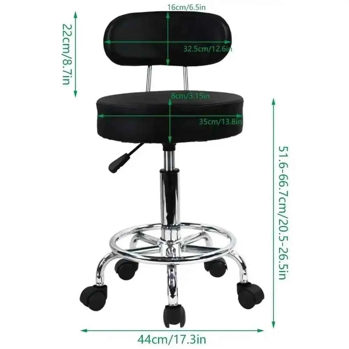 Ergonomic Height Adjustable PU Leather Rolling Stool with Backrest and Footrest for Office, Home, Salon, Spa