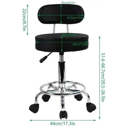 Ergonomic Height Adjustable PU Leather Rolling Stool with Backrest and Footrest for Office, Home, Salon, Spa