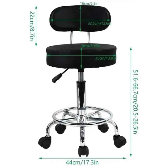 Ergonomic Height Adjustable PU Leather Rolling Stool with Backrest and Footrest for Office, Home, Salon, Spa