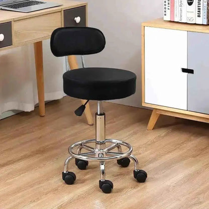 Ergonomic Height Adjustable PU Leather Rolling Stool with Backrest and Footrest for Office, Home, Salon, Spa