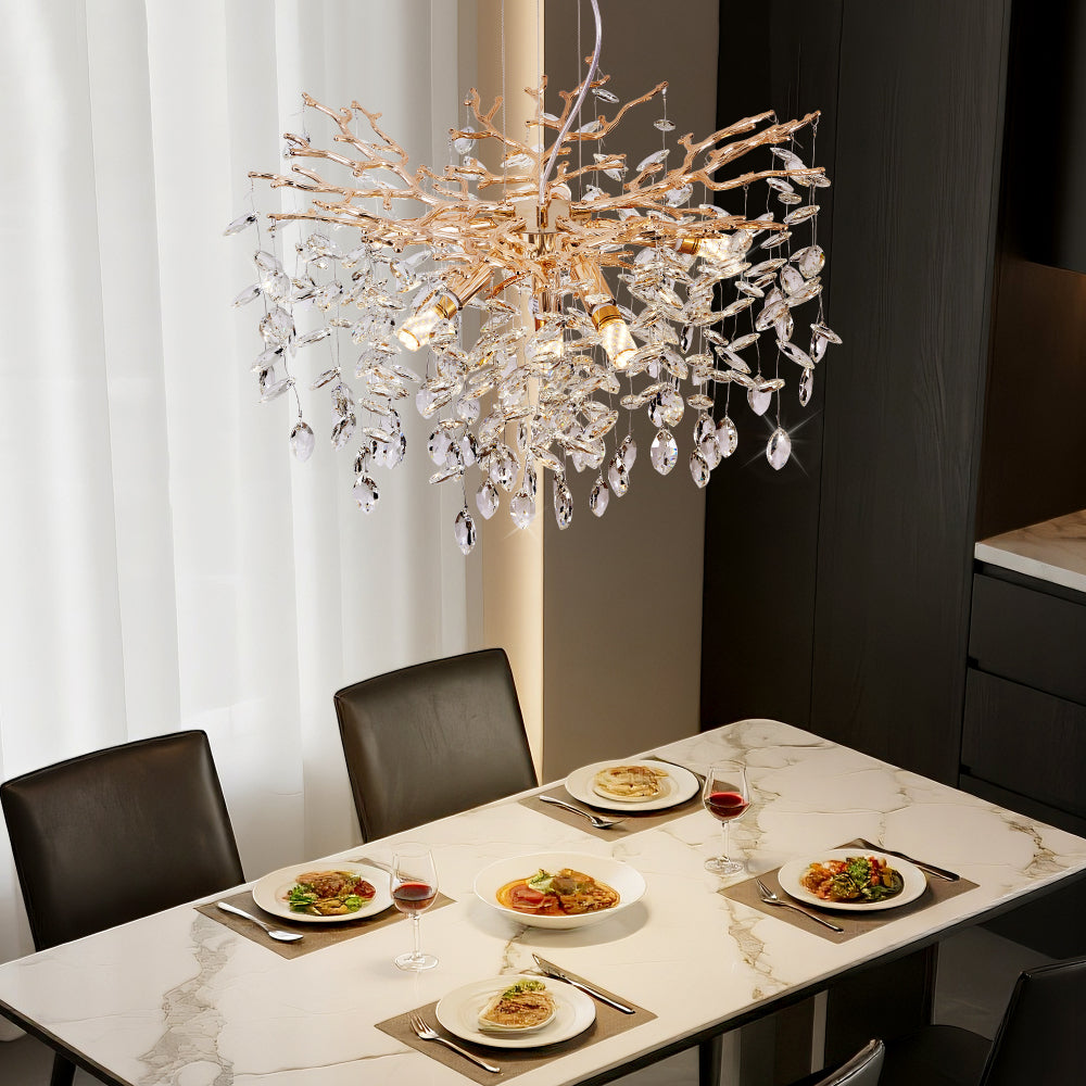 Gold Tree Branch Crystal Chandelier | Modern Luxury Pendant Light for Dining Room, Living Room & Bedroom