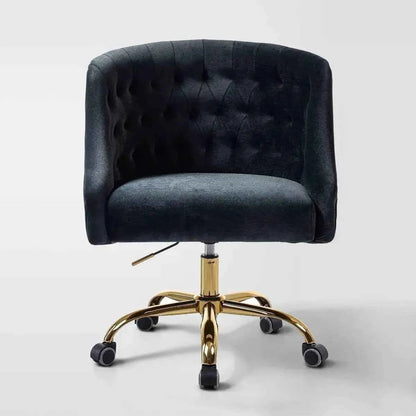 Curvaceous Velvet Swivel Office Chair with Gold Base