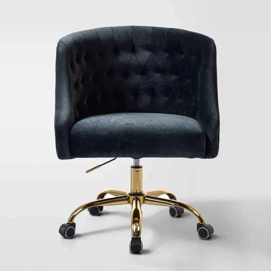 Curvaceous Velvet Swivel Office Chair with Gold Base