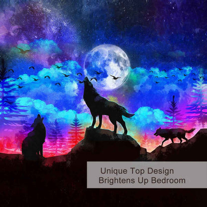 3pcs Starry Sky Moon Night Wolf Pack Bedroom Printed Beddings For Four Seasons Use