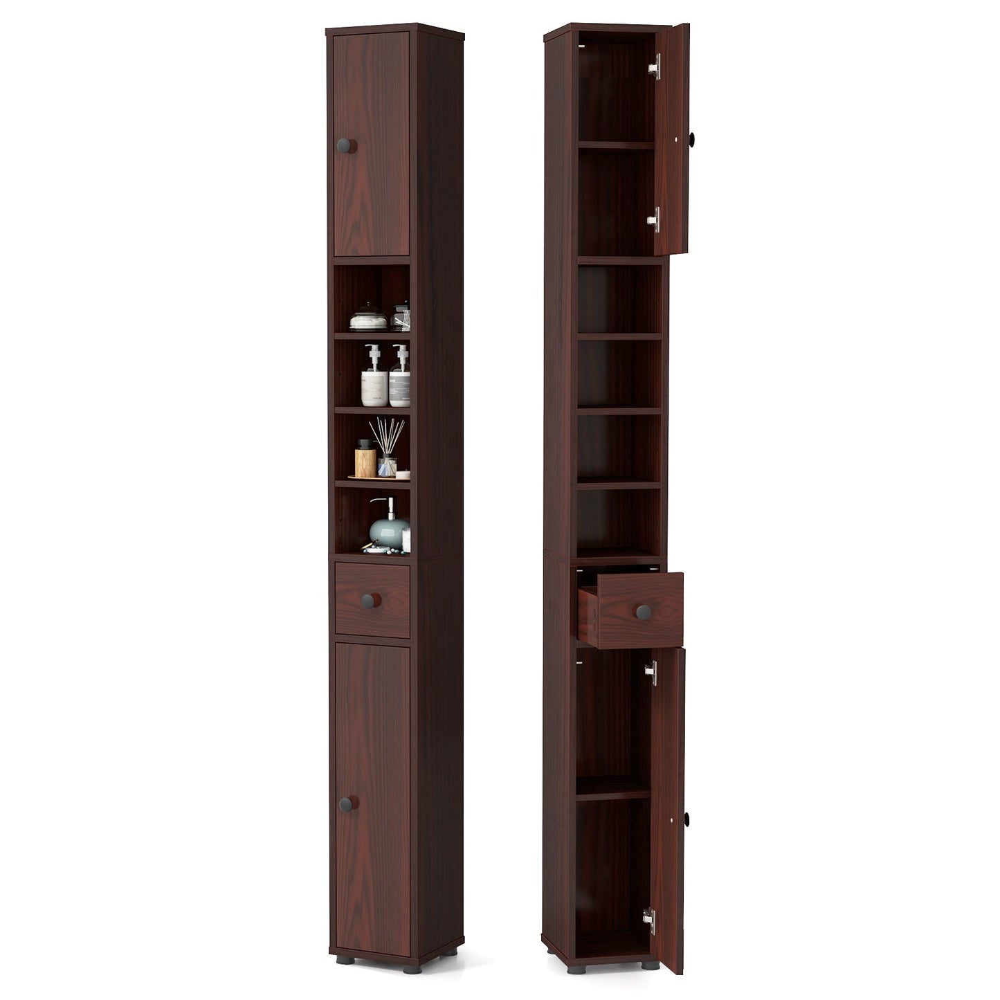 Freestanding Slim Bathroom Cabinet with Drawer and Adjustable Shelves